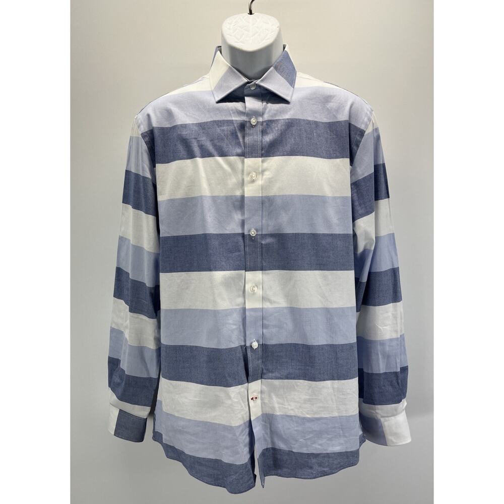 Tommy Hilfiger Shirt Mens M Blue Color Block Slim Fit Button Up Long Sleeve